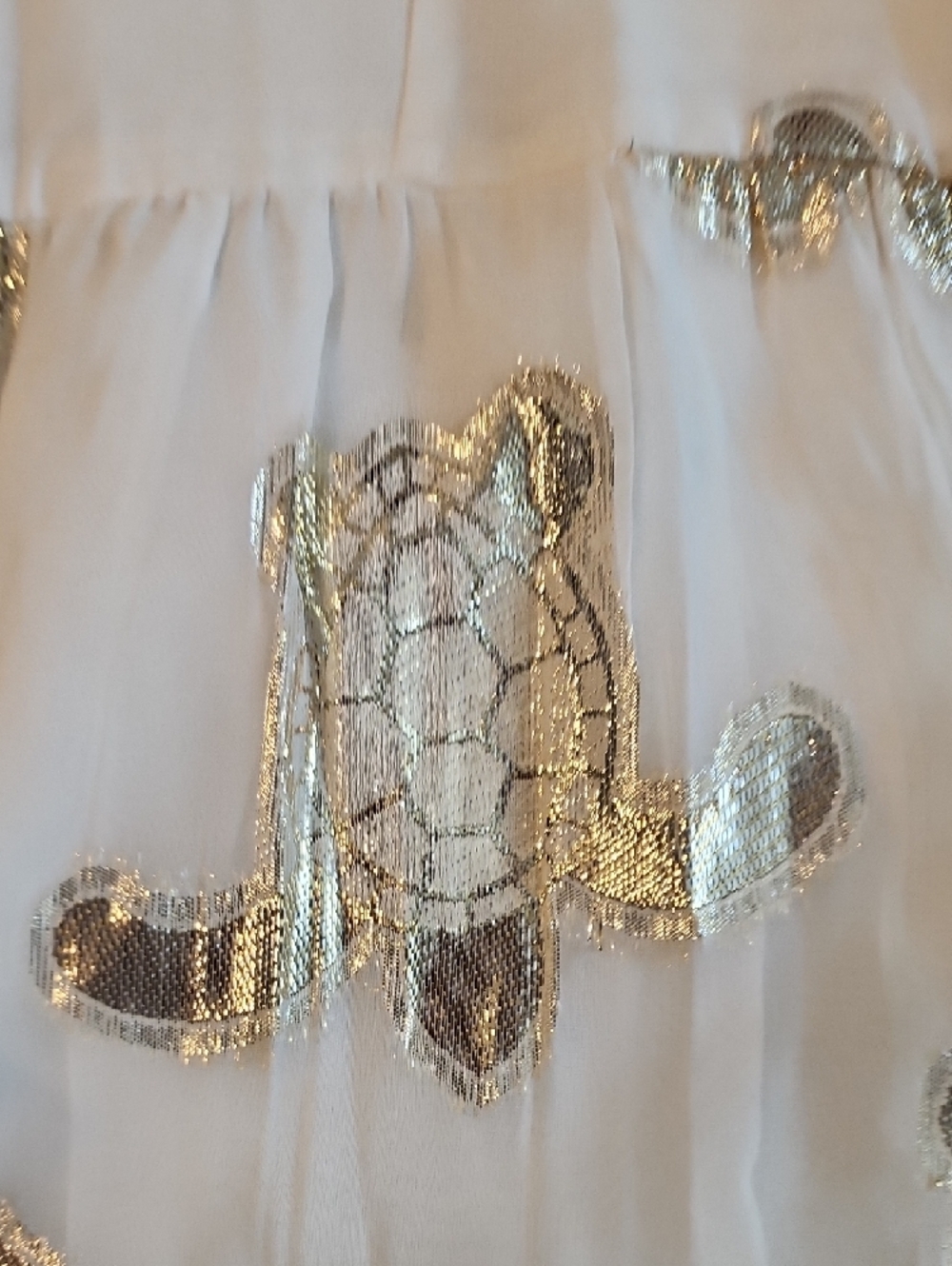 Gold Foil Turtle Tiered Dress - White - Picture 3 of 5
